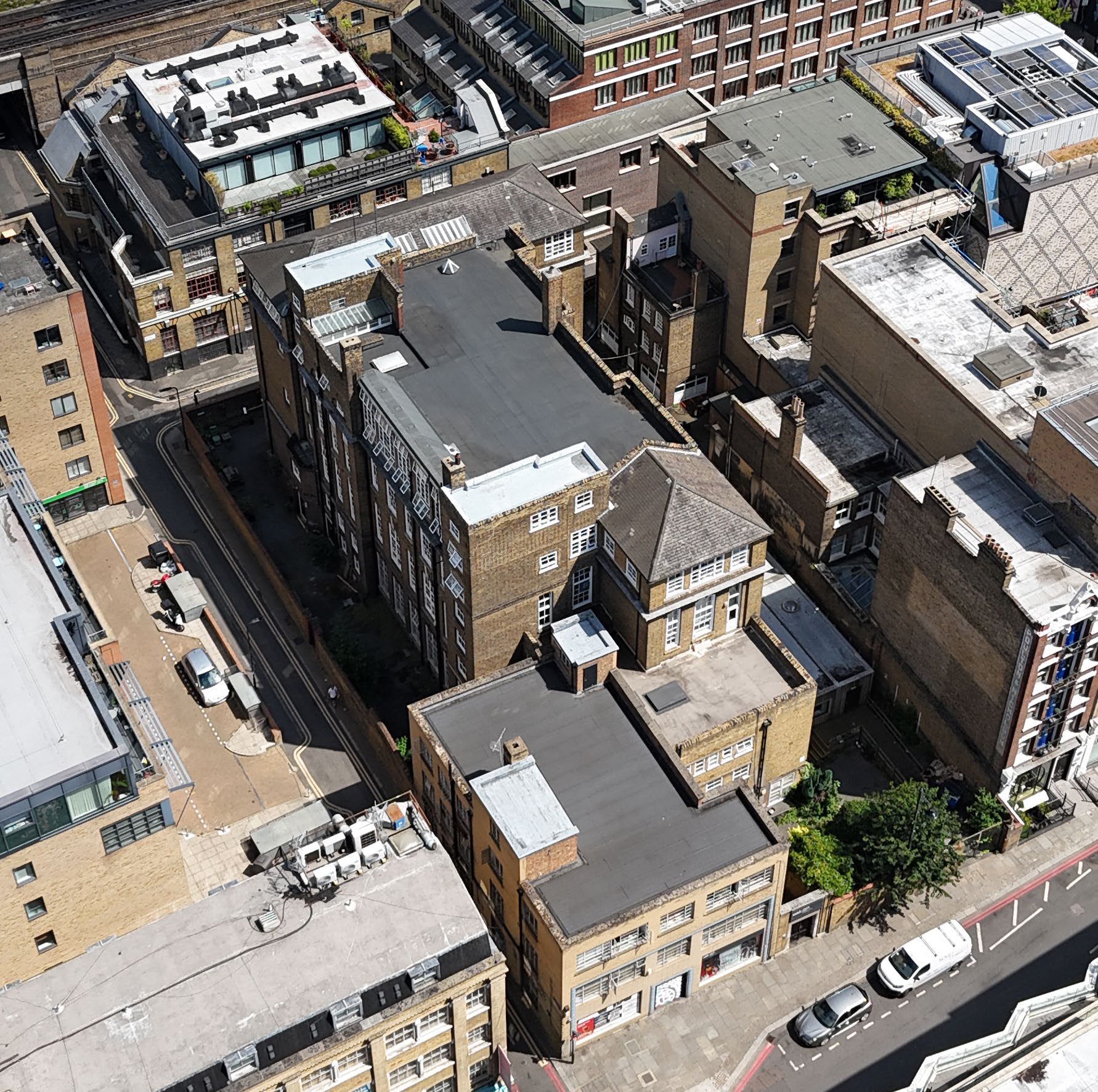 Aerial view of the school among its neighbours