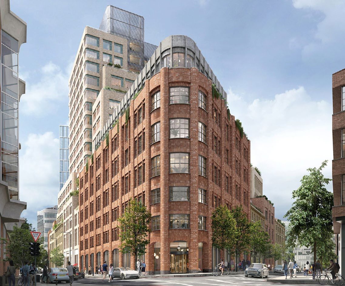 The Harrison, a red brick office building on Curtain Road